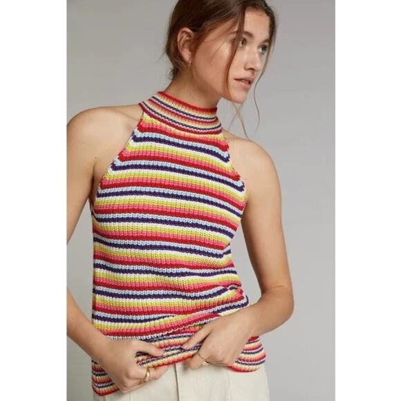 John + Jenn Tops - John + Jenn Multi Rainbow Knit Halter Percy Sweater Tank Womens Med Anthropolgie